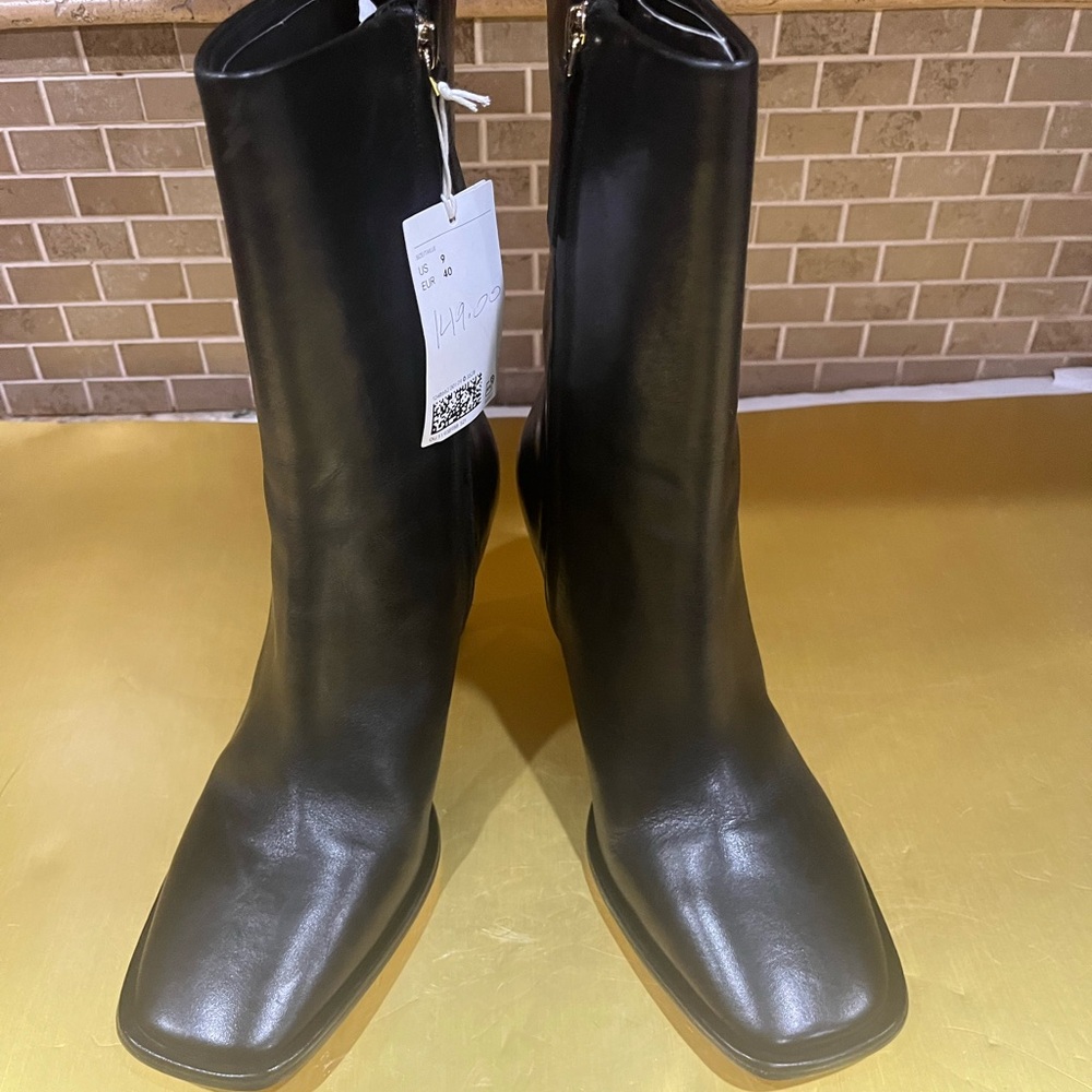 Brand new trendy h&m premium black leather boot. Size 9. NWT. Sold out